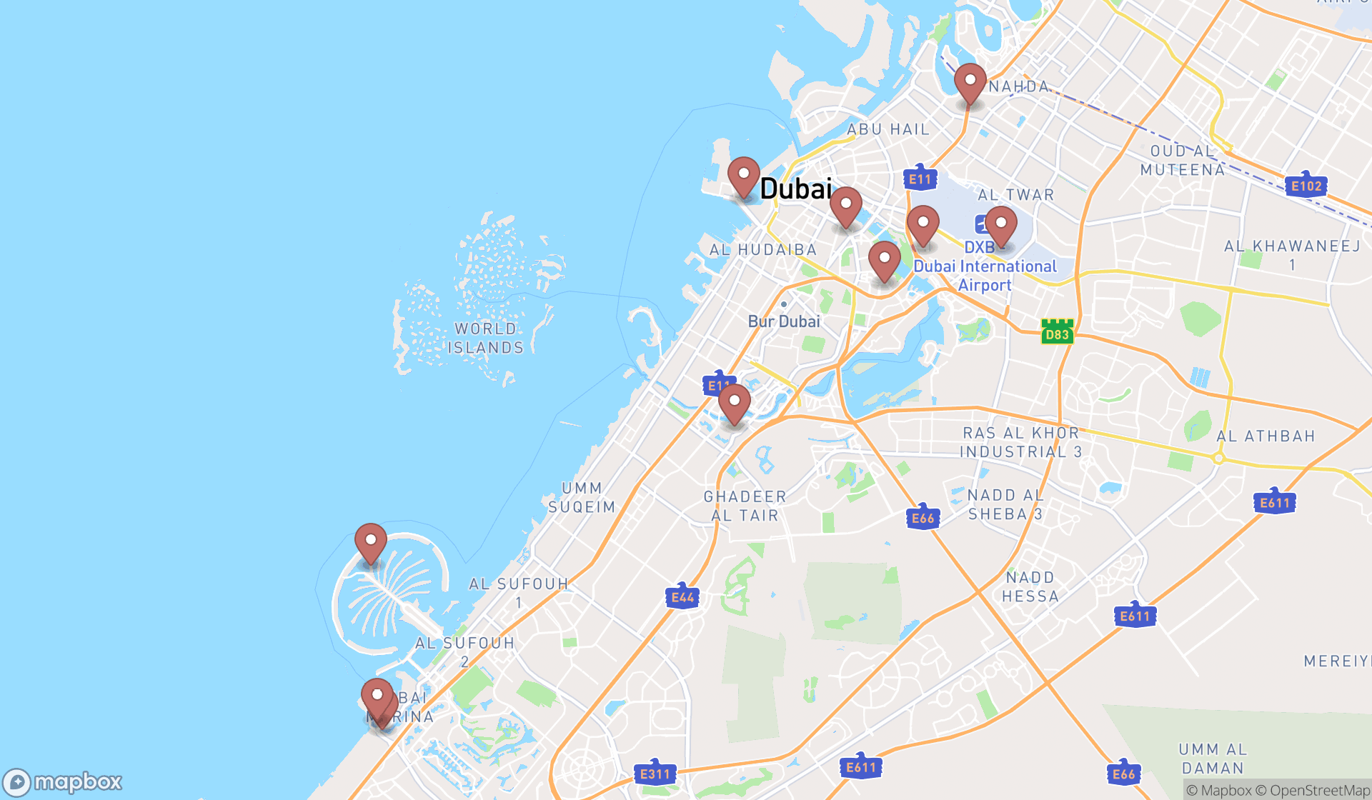 Map showing the ranked bar & grills in Dubai, Dubai