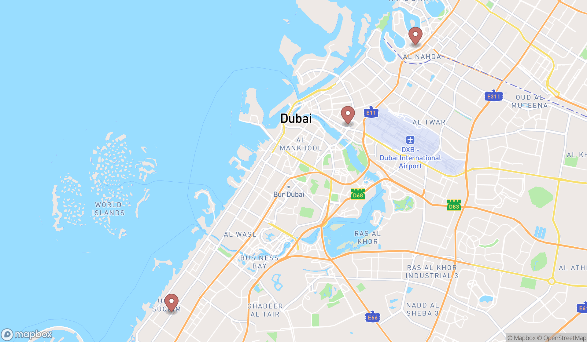 Map showing the ranked bar pmus in Dubai, Dubai