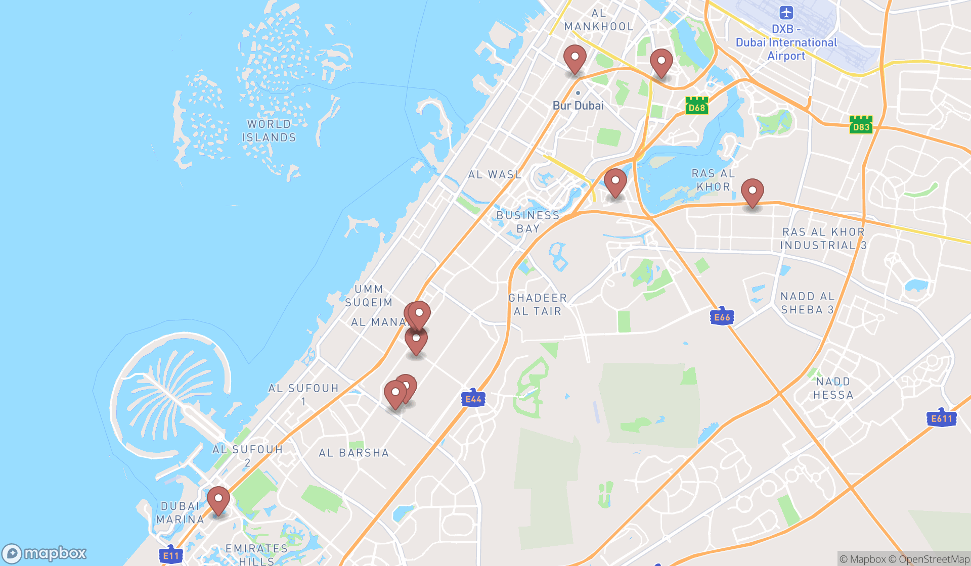 Map showing the ranked bar restaurant furniture stores in Dubai, Dubai