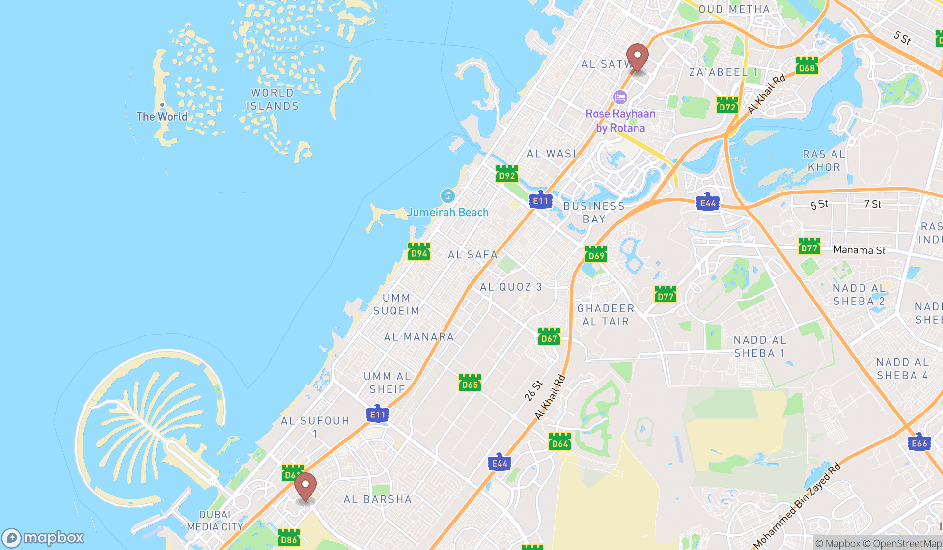 Map showing the ranked bar tabacs in Dubai, Dubai