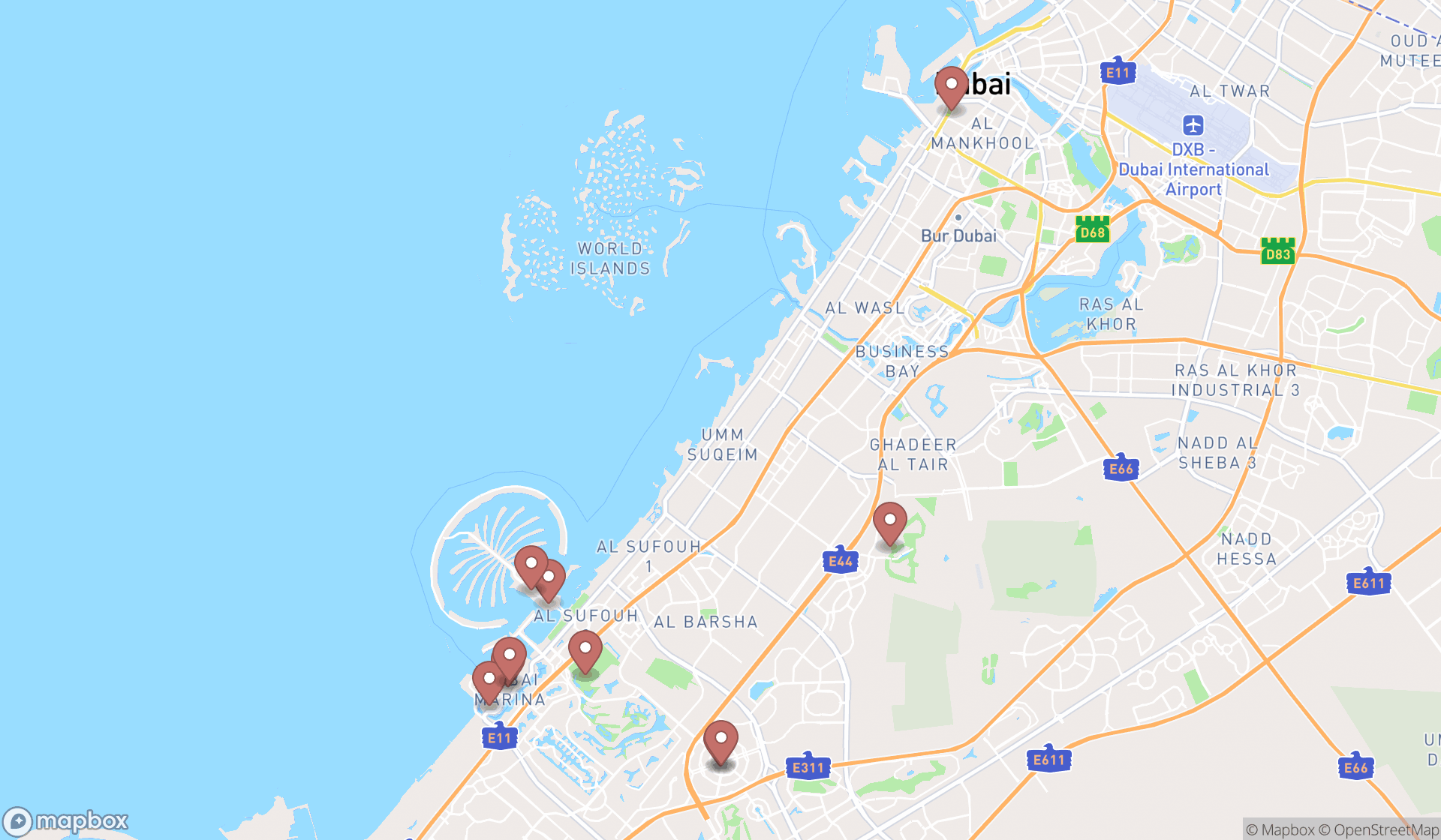 Map showing the ranked bars in Dubai, Dubai