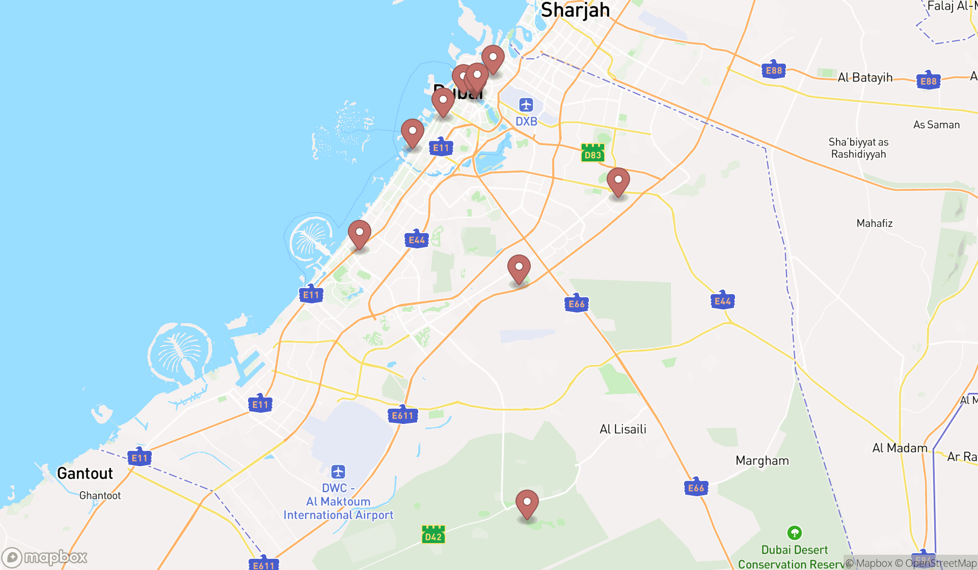 Map showing the ranked barbecue areas in Dubai, Dubai