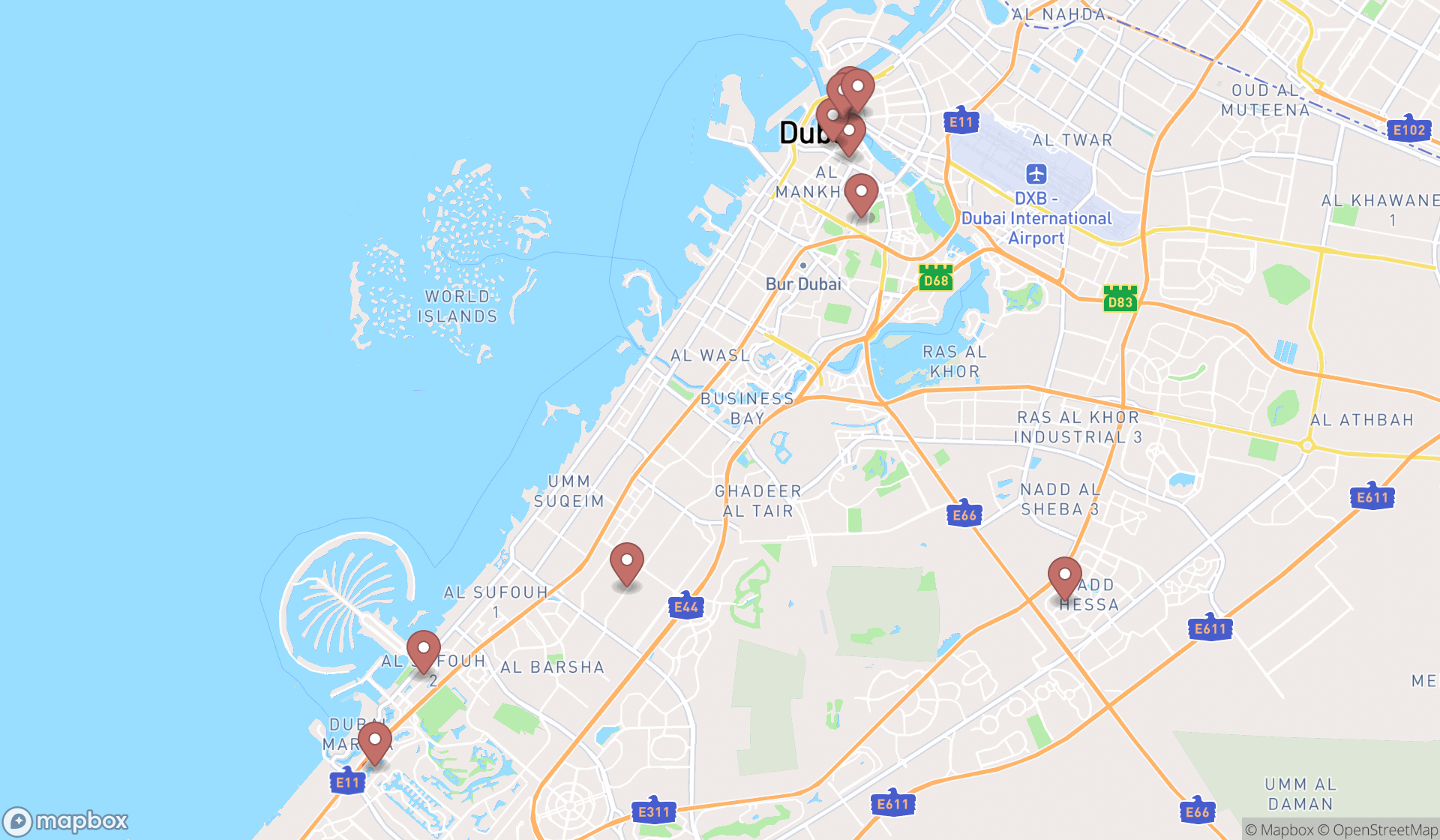 Map showing the ranked barber supply stores in Dubai, Dubai