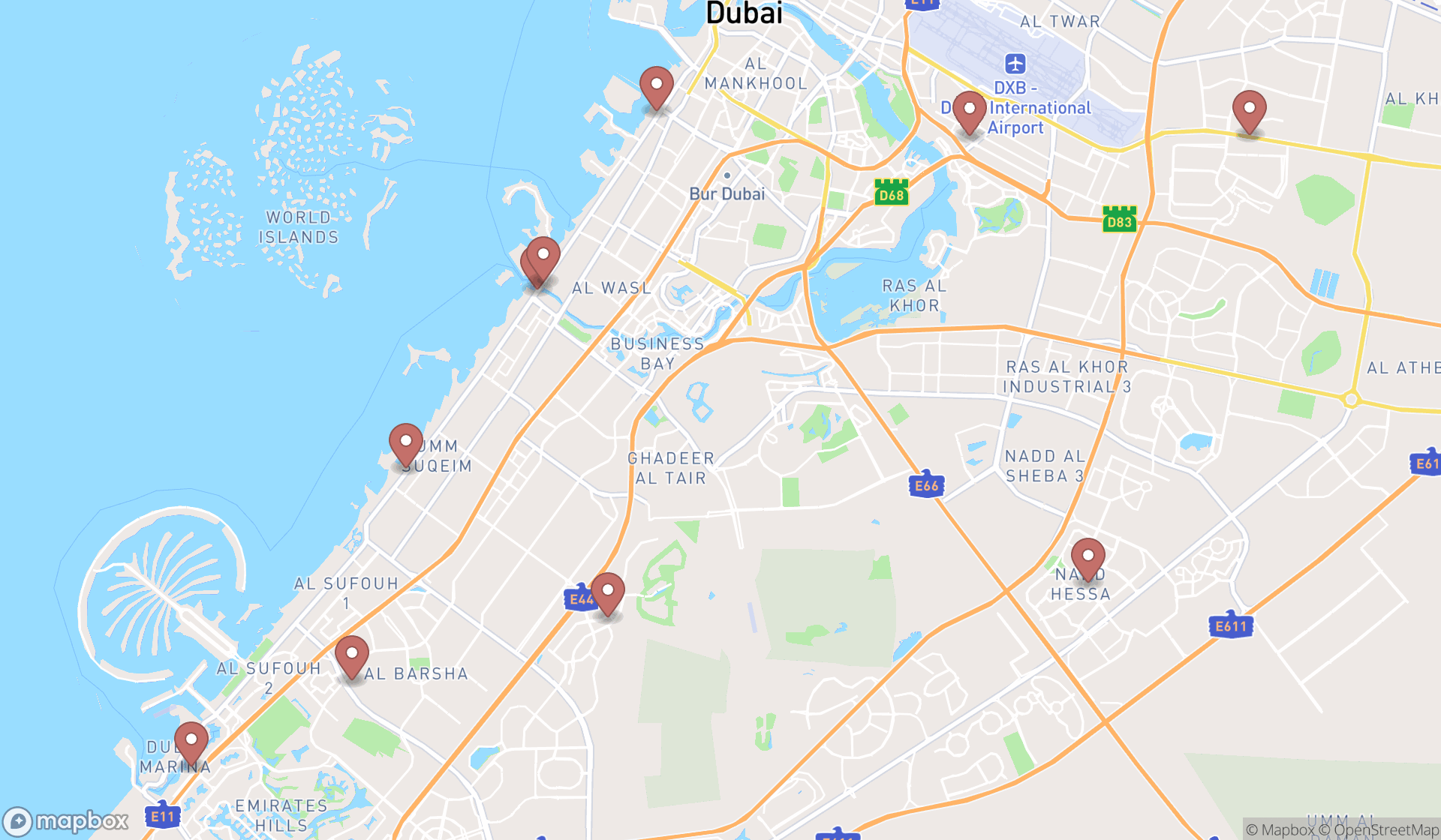 Map showing the ranked bariatric surgeons in Dubai, Dubai