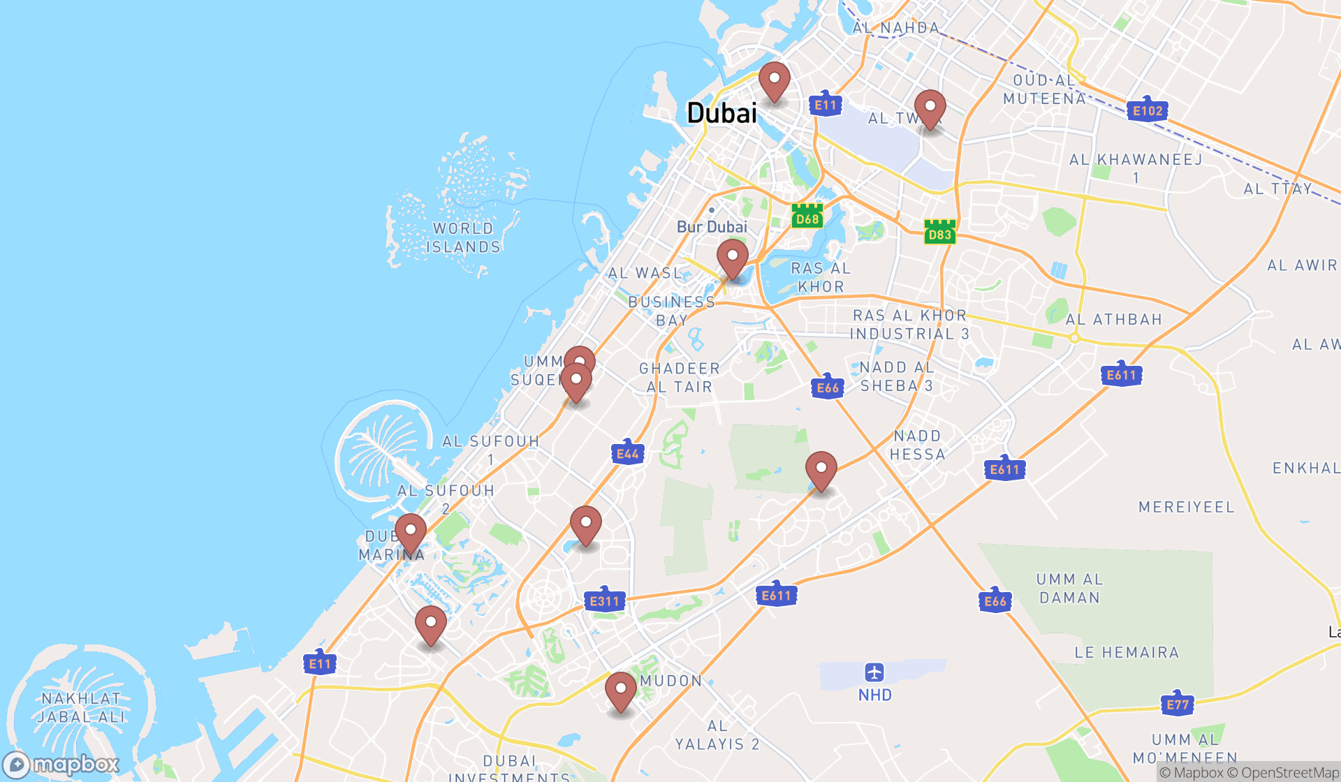Map showing the ranked basketball courts in Dubai, Dubai