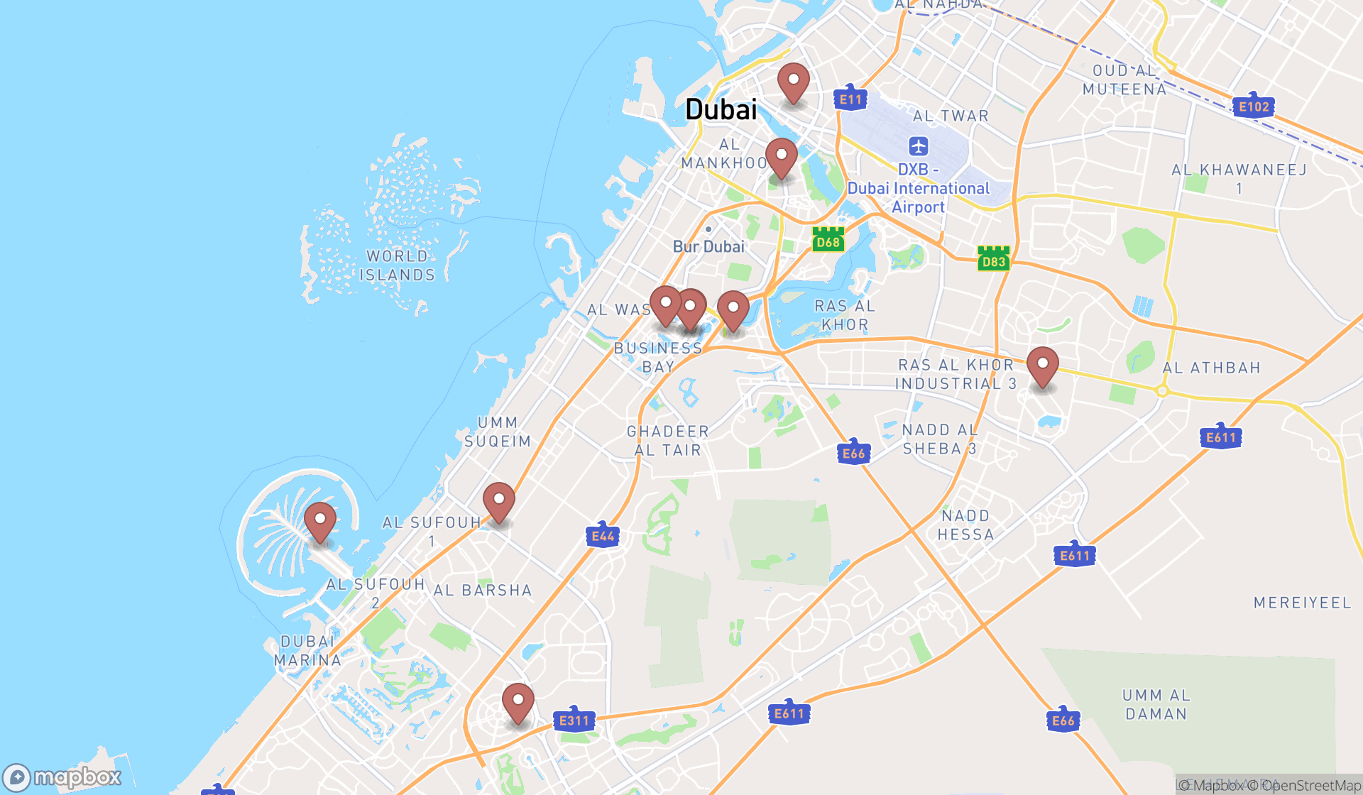 Map showing the ranked bathroom remodelers in Dubai, Dubai