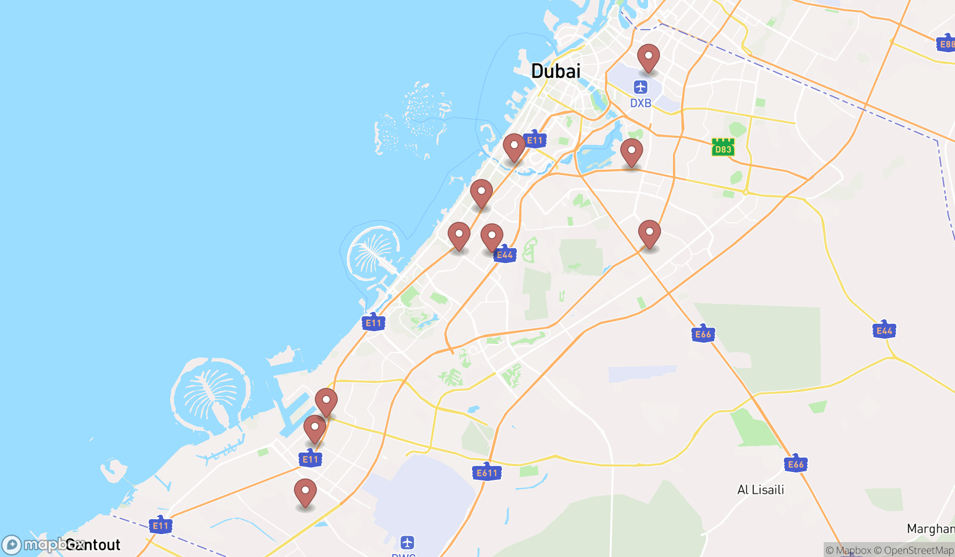 Map showing the ranked battery manufacturers in Dubai, Dubai