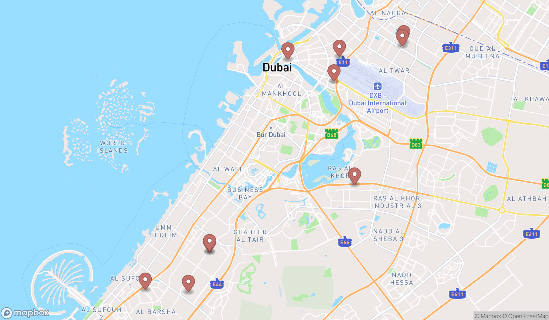 Map showing the ranked battery wholesalers in Dubai, Dubai