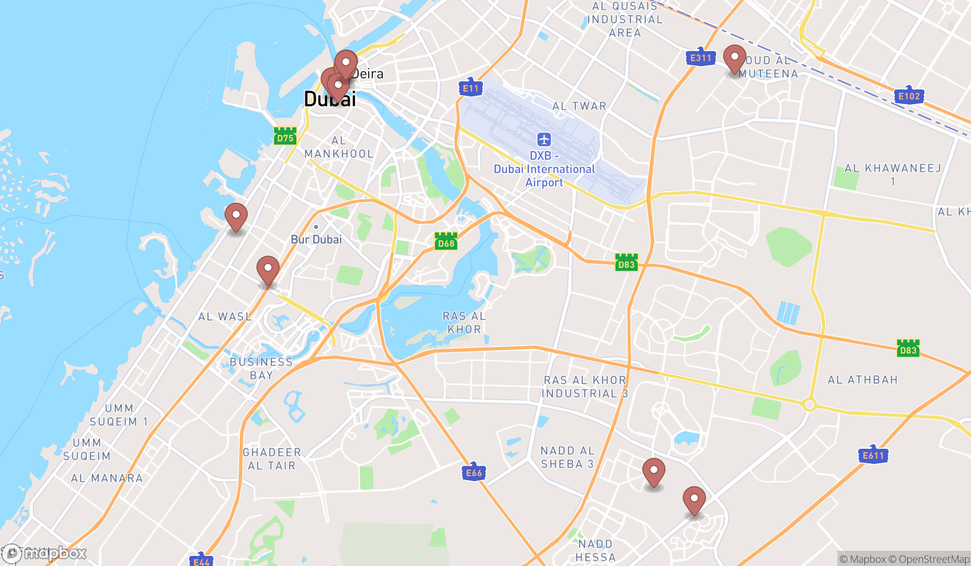 Map showing the ranked bazars in Dubai, Dubai