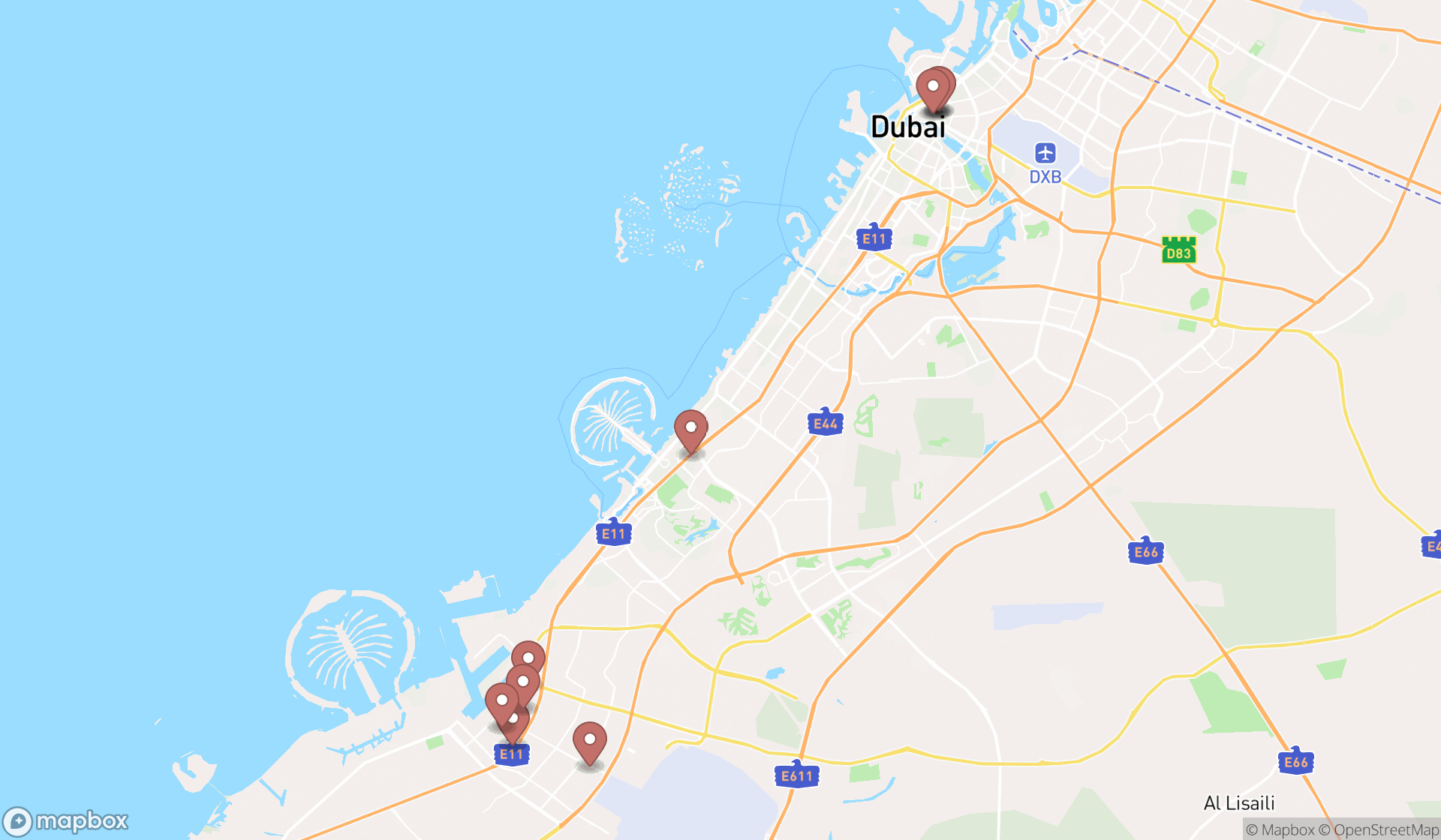 Map showing the ranked bearing suppliers in Dubai, Dubai