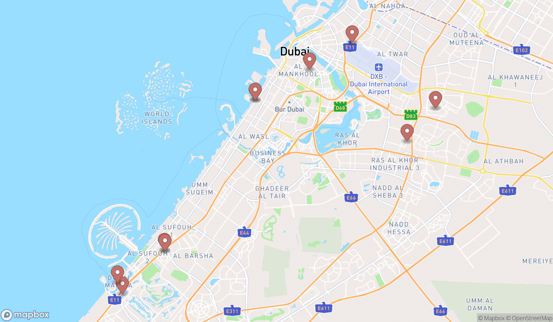 Map showing the ranked beauticians in Dubai, Dubai