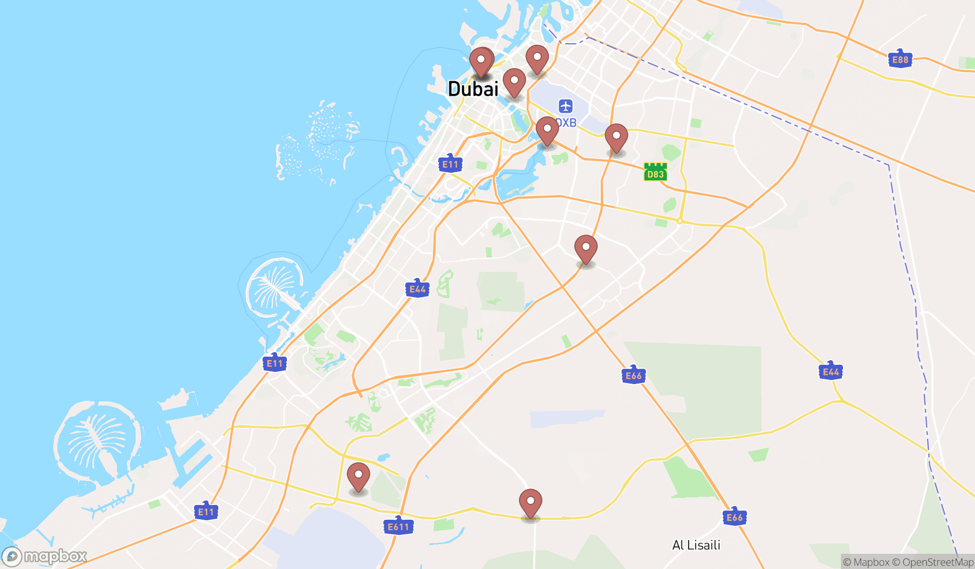 Map showing the ranked beauty product suppliers in Dubai, Dubai