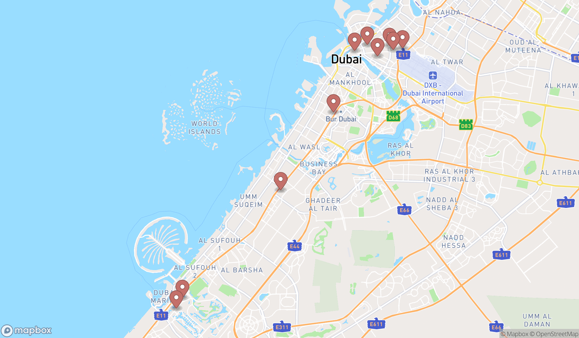 Map showing the ranked beauty products wholesalers in Dubai, Dubai