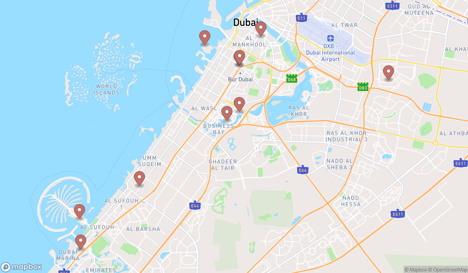 Map showing the ranked beauty salons in Dubai, Dubai