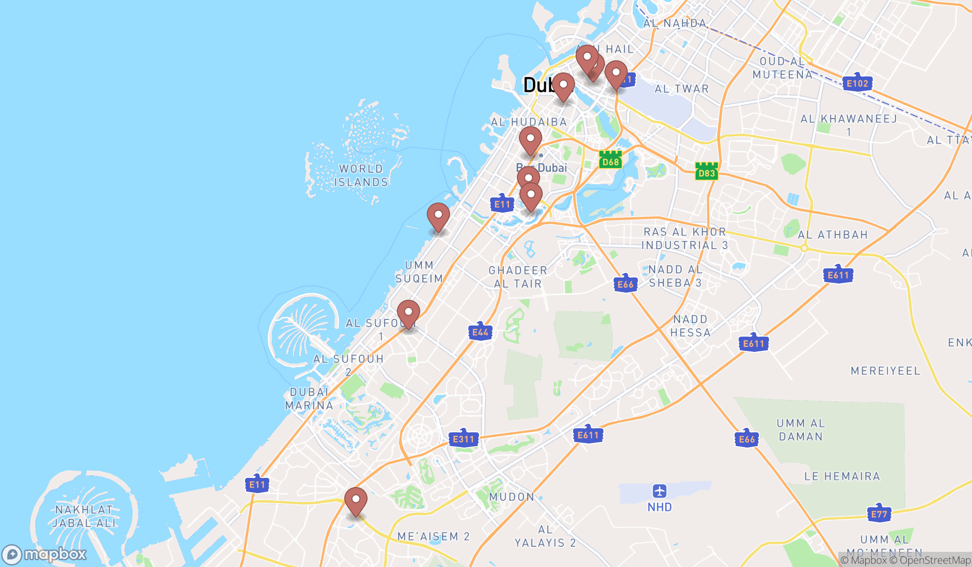 Map showing the ranked beauty supply stores in Dubai, Dubai