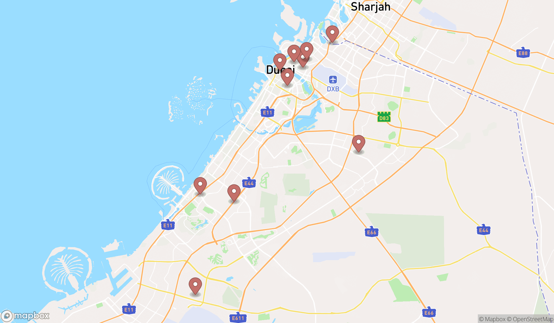 Map showing the ranked bed & breakfasts in Dubai, Dubai