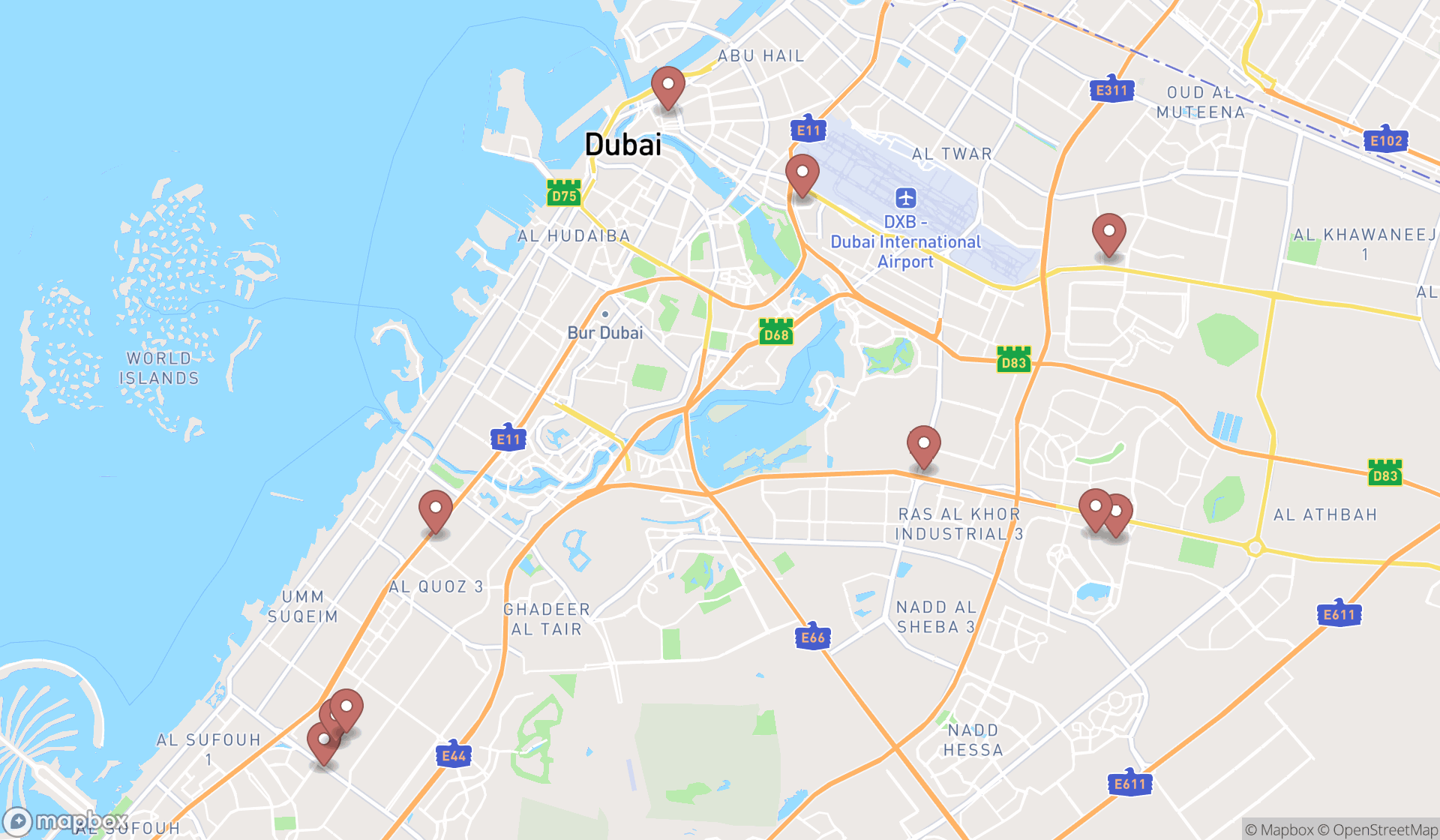 Map showing the ranked bedding stores in Dubai, Dubai