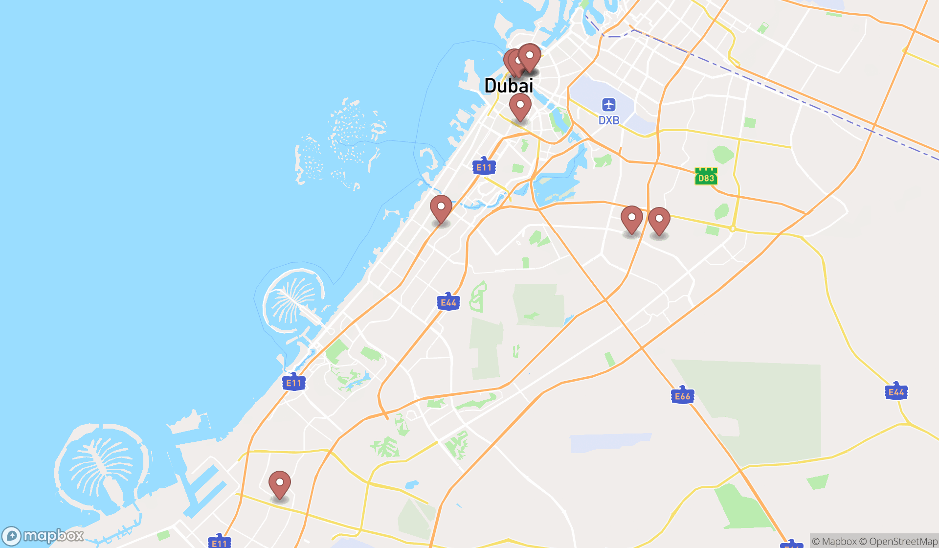 Map showing the ranked bedroom furniture stores in Dubai, Dubai