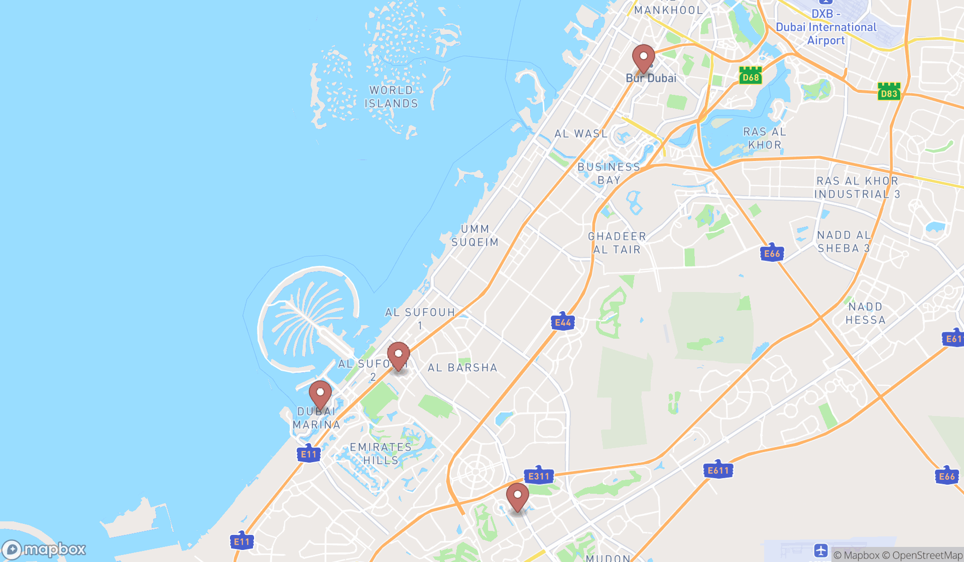 Map showing the ranked beer gardens in Dubai, Dubai