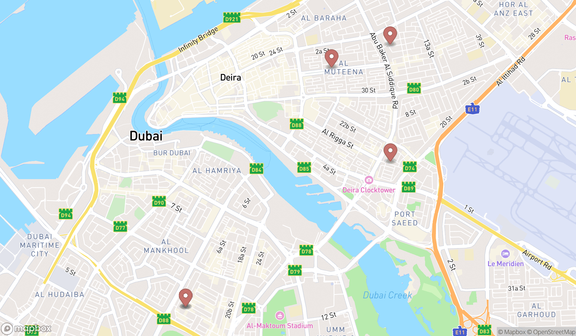 Map showing the ranked bengali restaurants in Dubai, Dubai