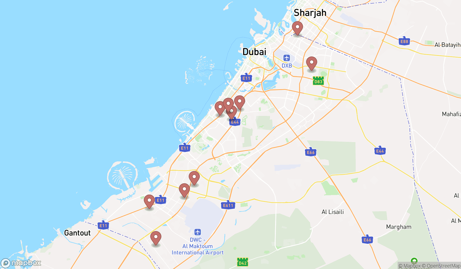 Map showing the ranked beverage distributors in Dubai, Dubai