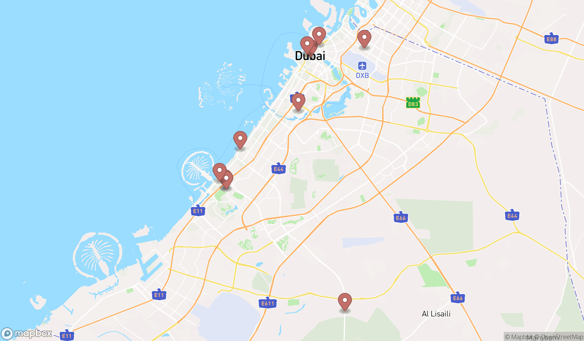 Map showing the ranked bicycle racks in Dubai, Dubai