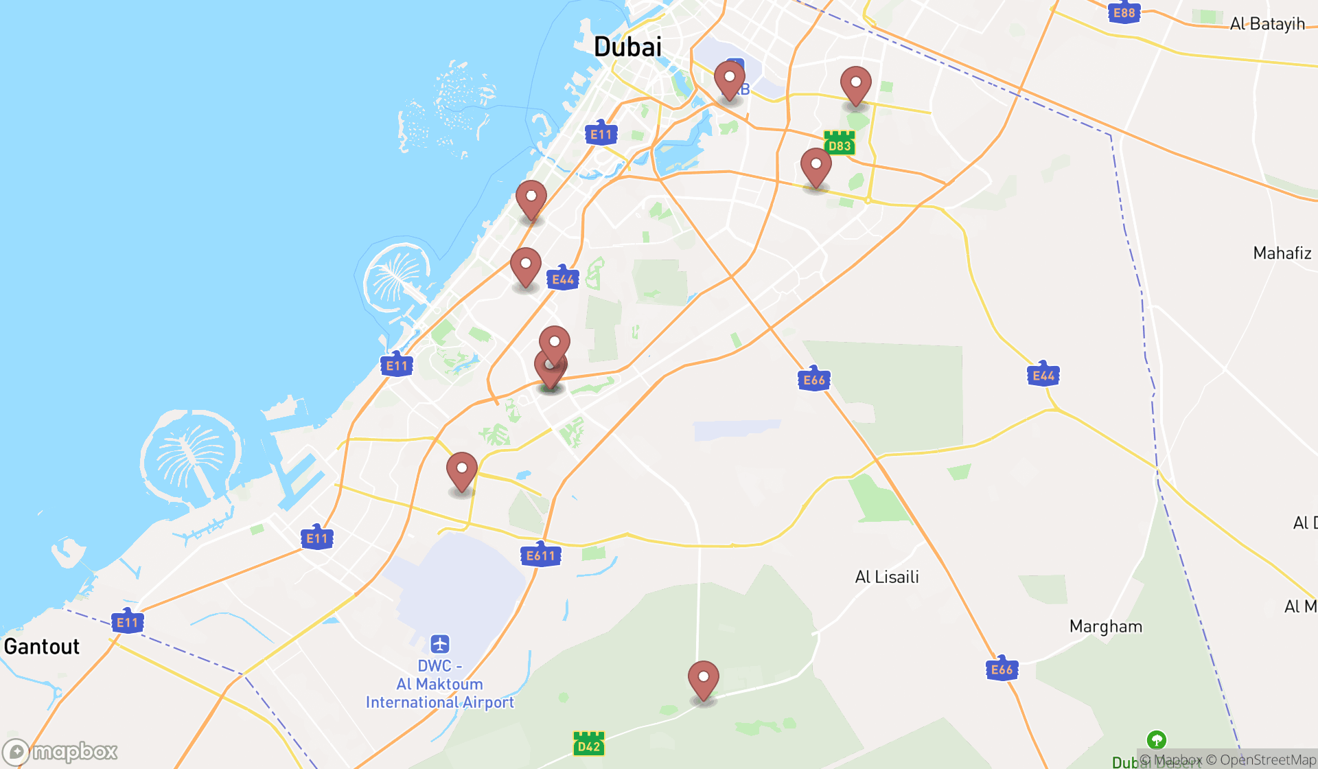 Map showing the ranked bicycle stores in Dubai, Dubai