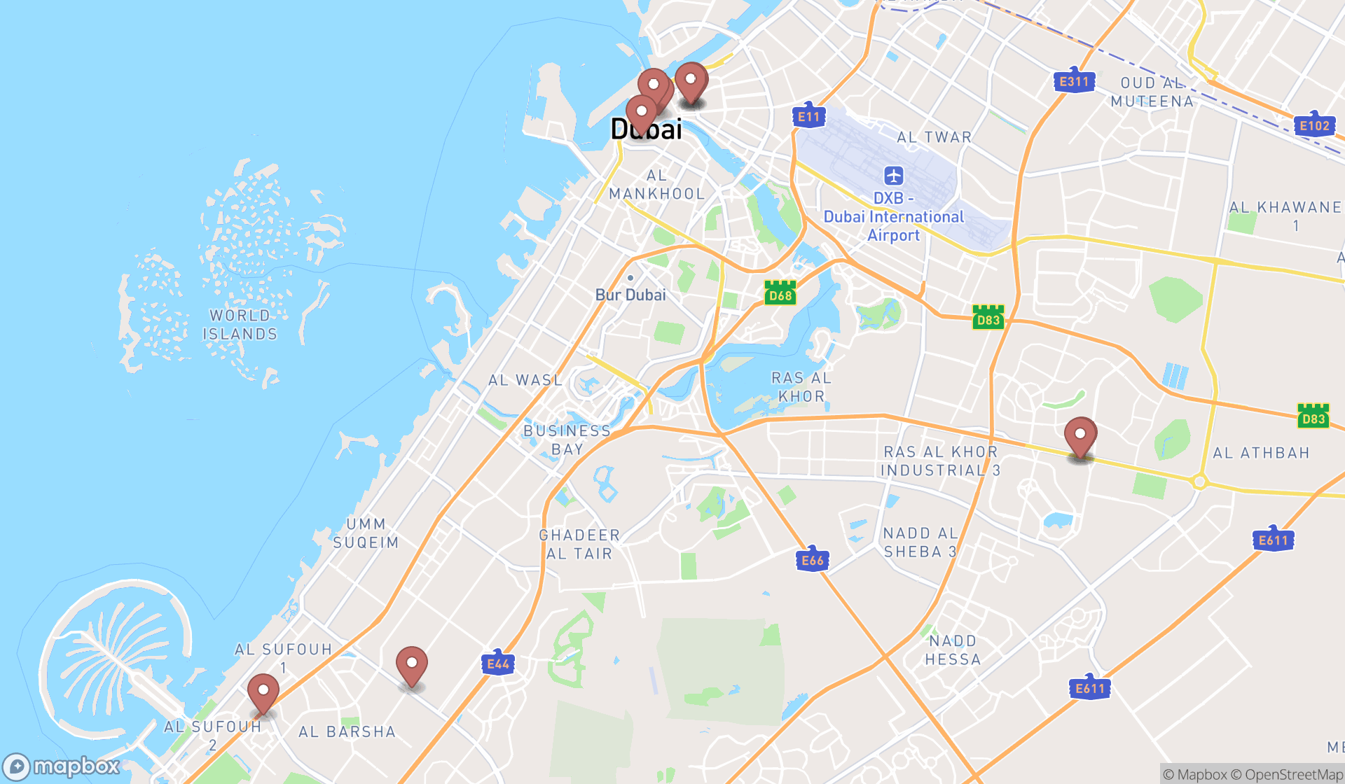 Map showing the ranked bicycle wholesalers in Dubai, Dubai