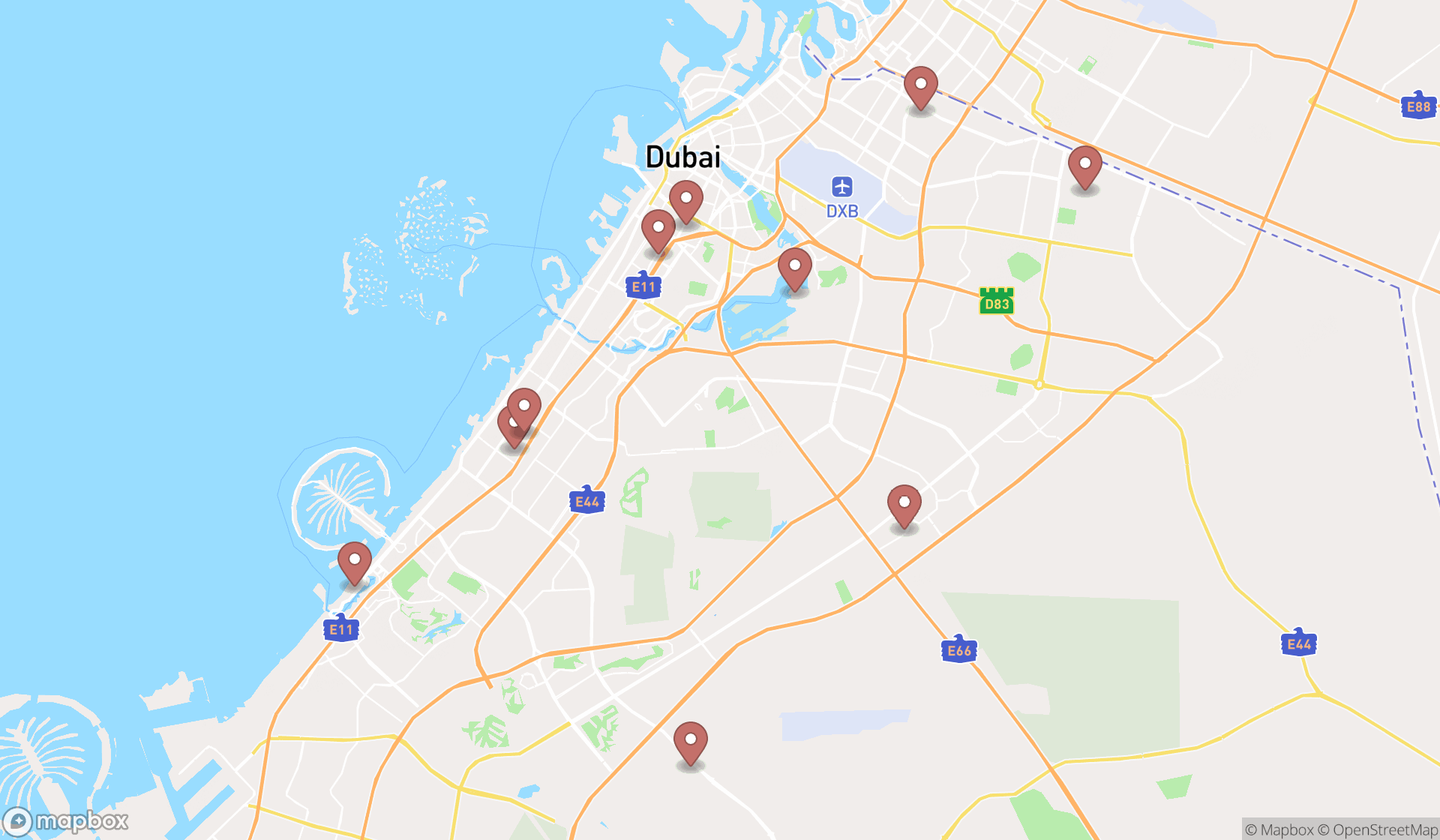 Map showing the ranked bilingual schools in Dubai, Dubai
