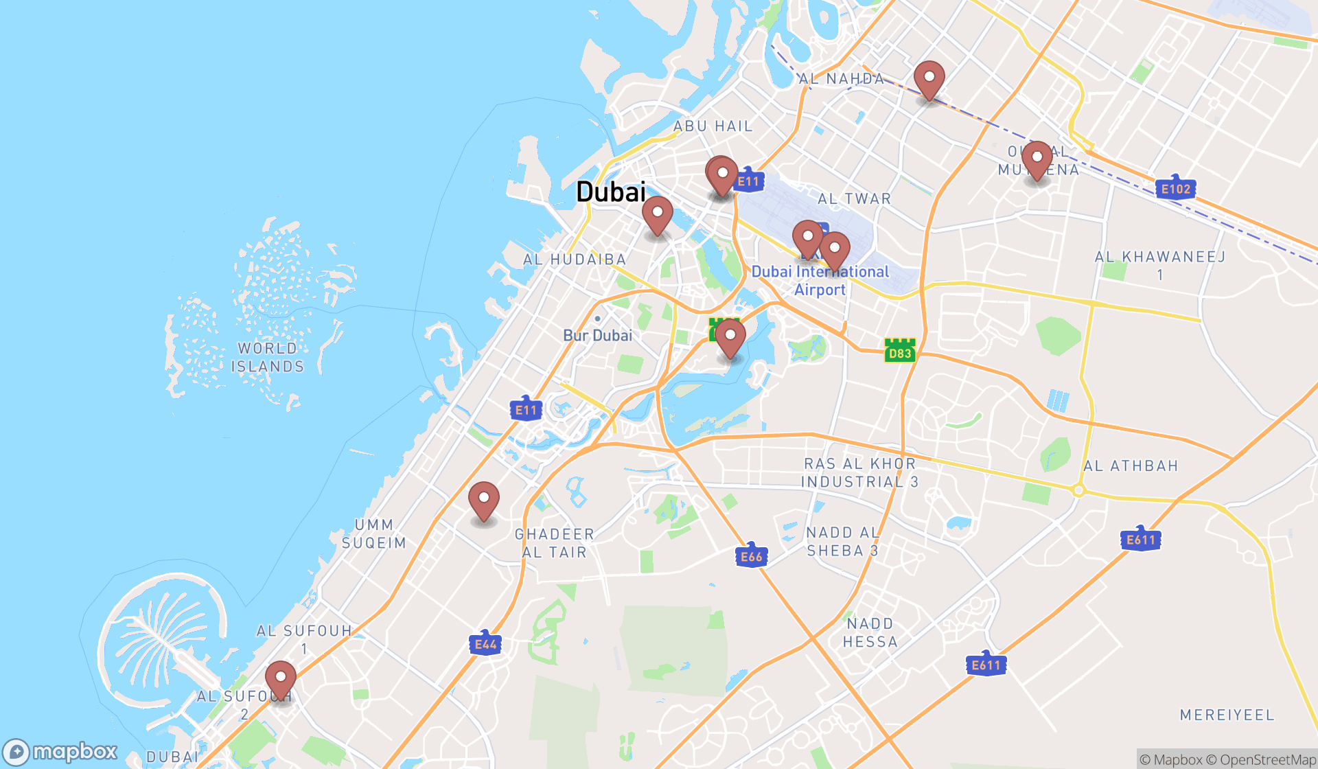 Map showing the ranked bird control services in Dubai, Dubai