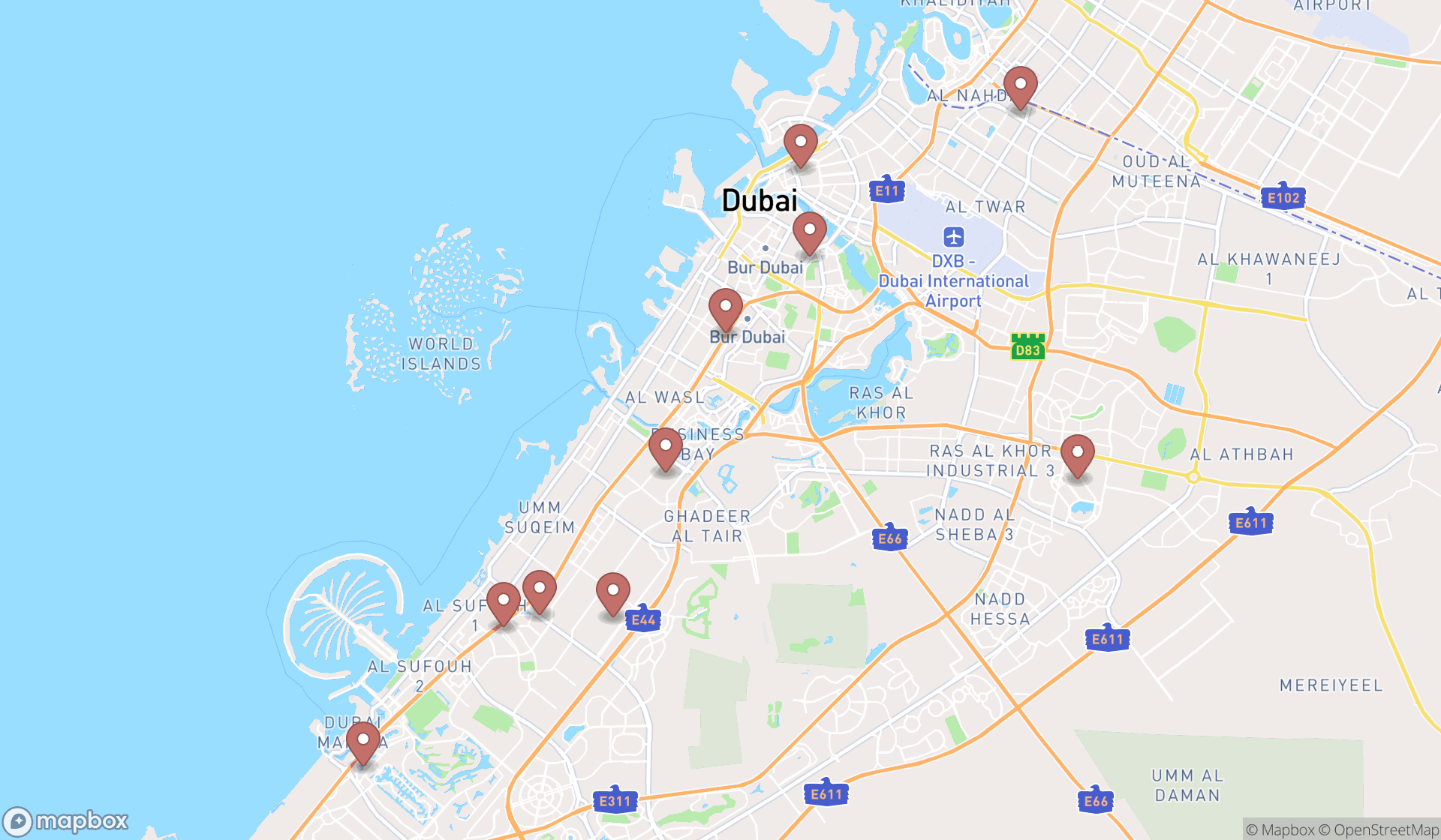 Map showing the ranked blinds shops in Dubai, Dubai