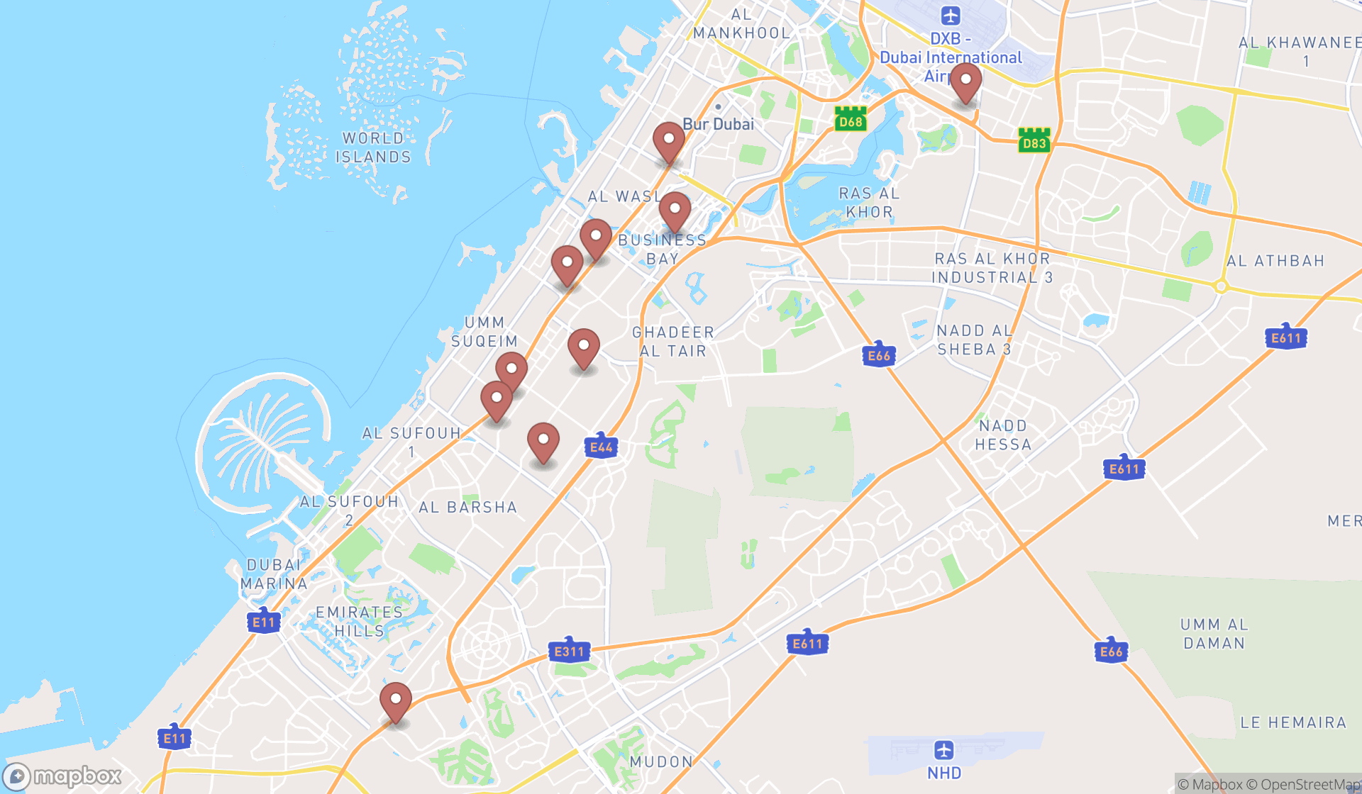Map showing the ranked bmw dealers in Dubai, Dubai