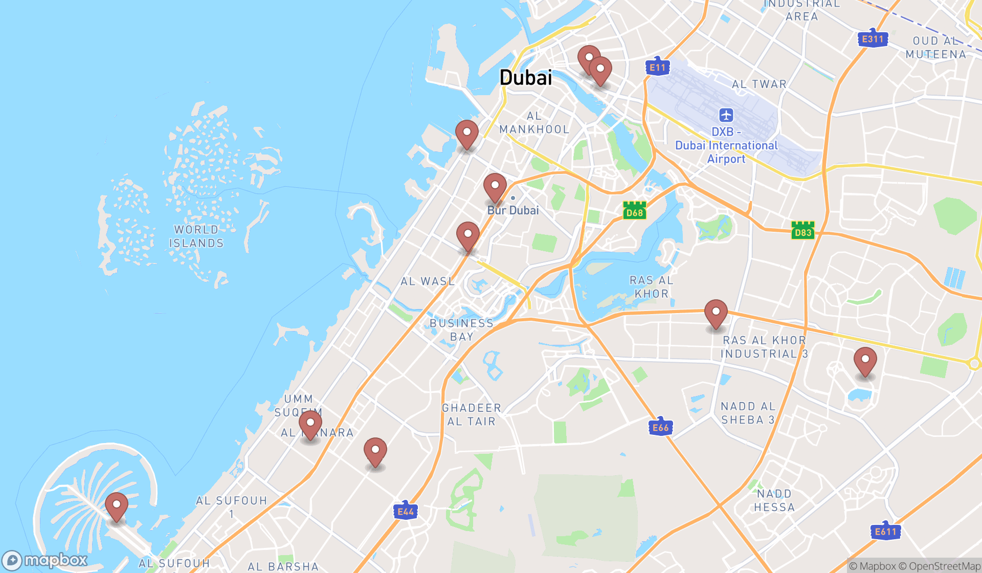 Map showing the ranked board game clubs in Dubai, Dubai