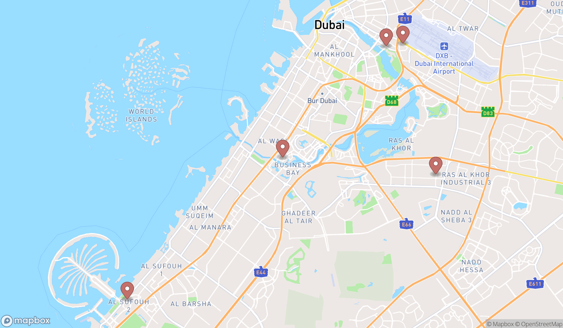 Map showing the ranked board of educations in Dubai, Dubai