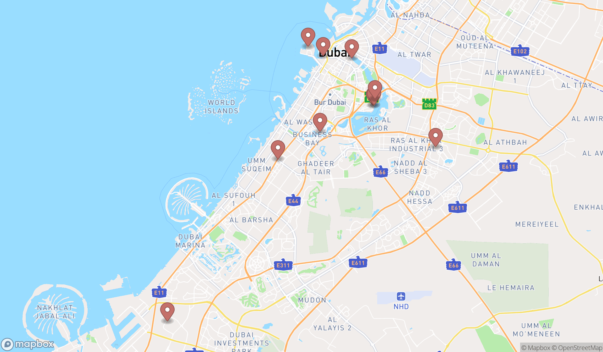 Map showing the ranked boat accessories suppliers in Dubai, Dubai