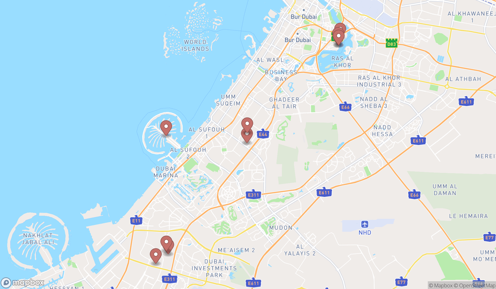 Map showing the ranked boat builders in Dubai, Dubai