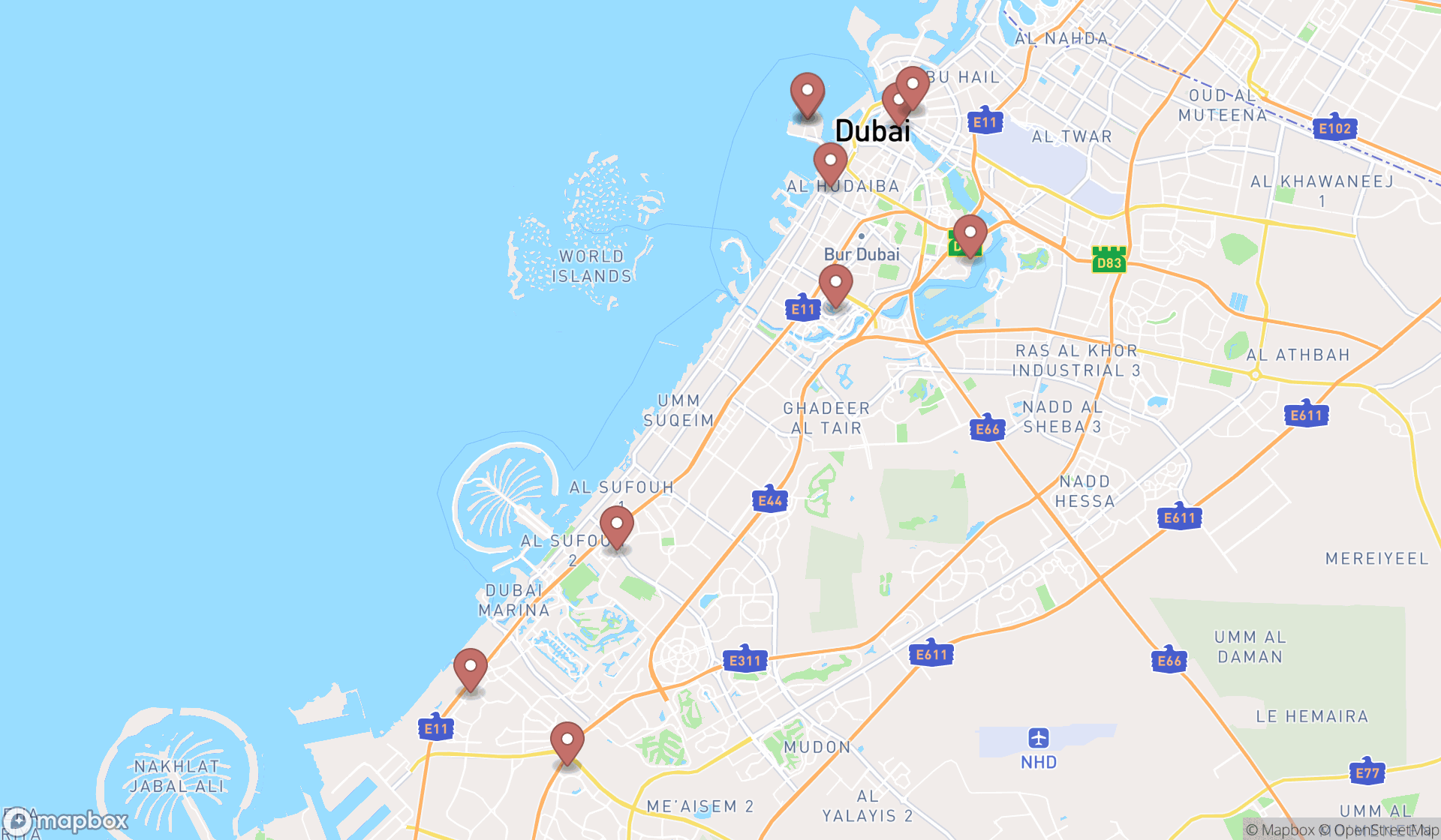 Map showing the ranked boat dealers in Dubai, Dubai