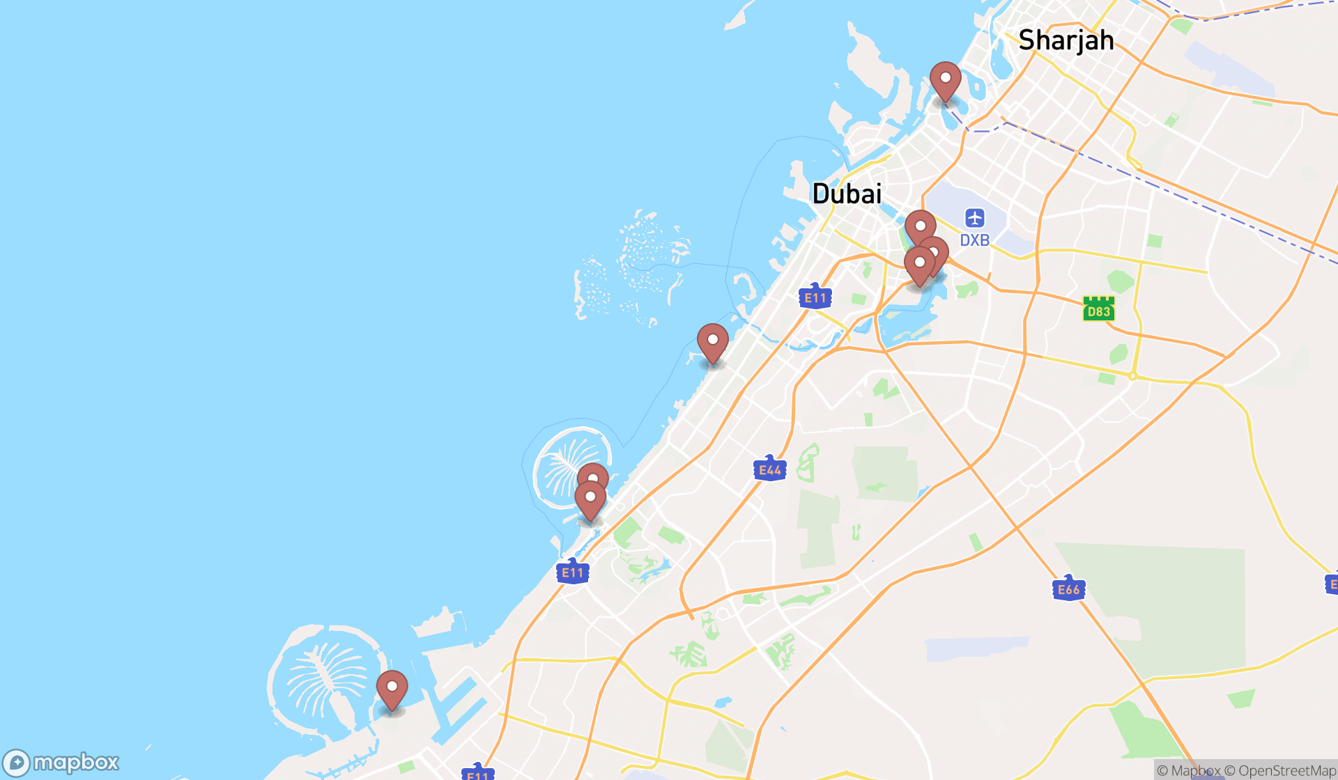 Map showing the ranked boat ramps in Dubai, Dubai