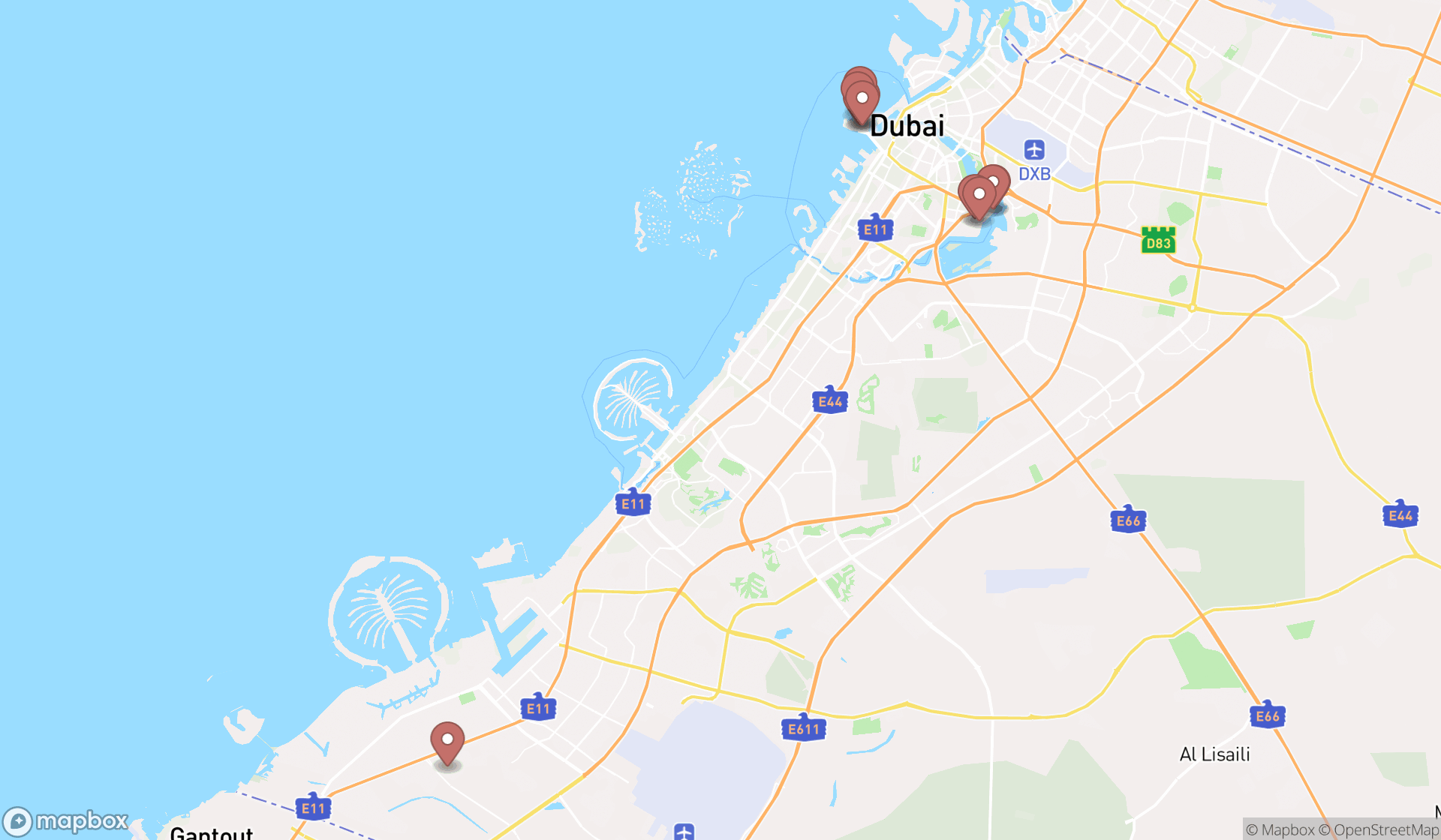 Map showing the ranked boat repair shops in Dubai, Dubai