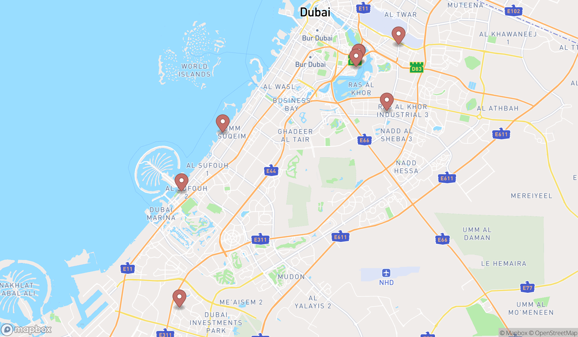 Map showing the ranked boat trailer dealers in Dubai, Dubai