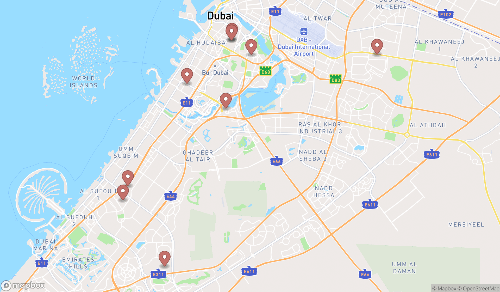 Map showing the ranked body piercing shops in Dubai, Dubai
