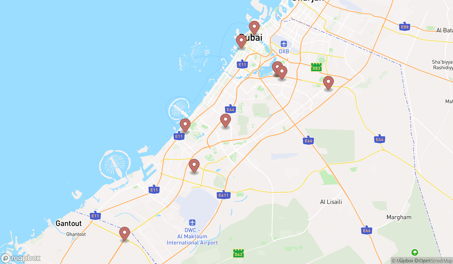 Map showing the ranked boiler suppliers in Dubai, Dubai