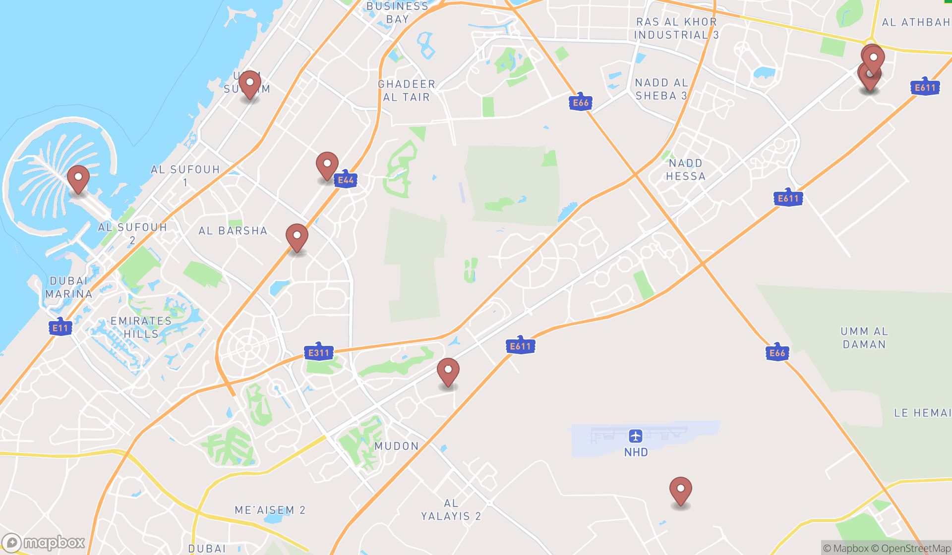 Map showing the ranked bonsai plant suppliers in Dubai, Dubai