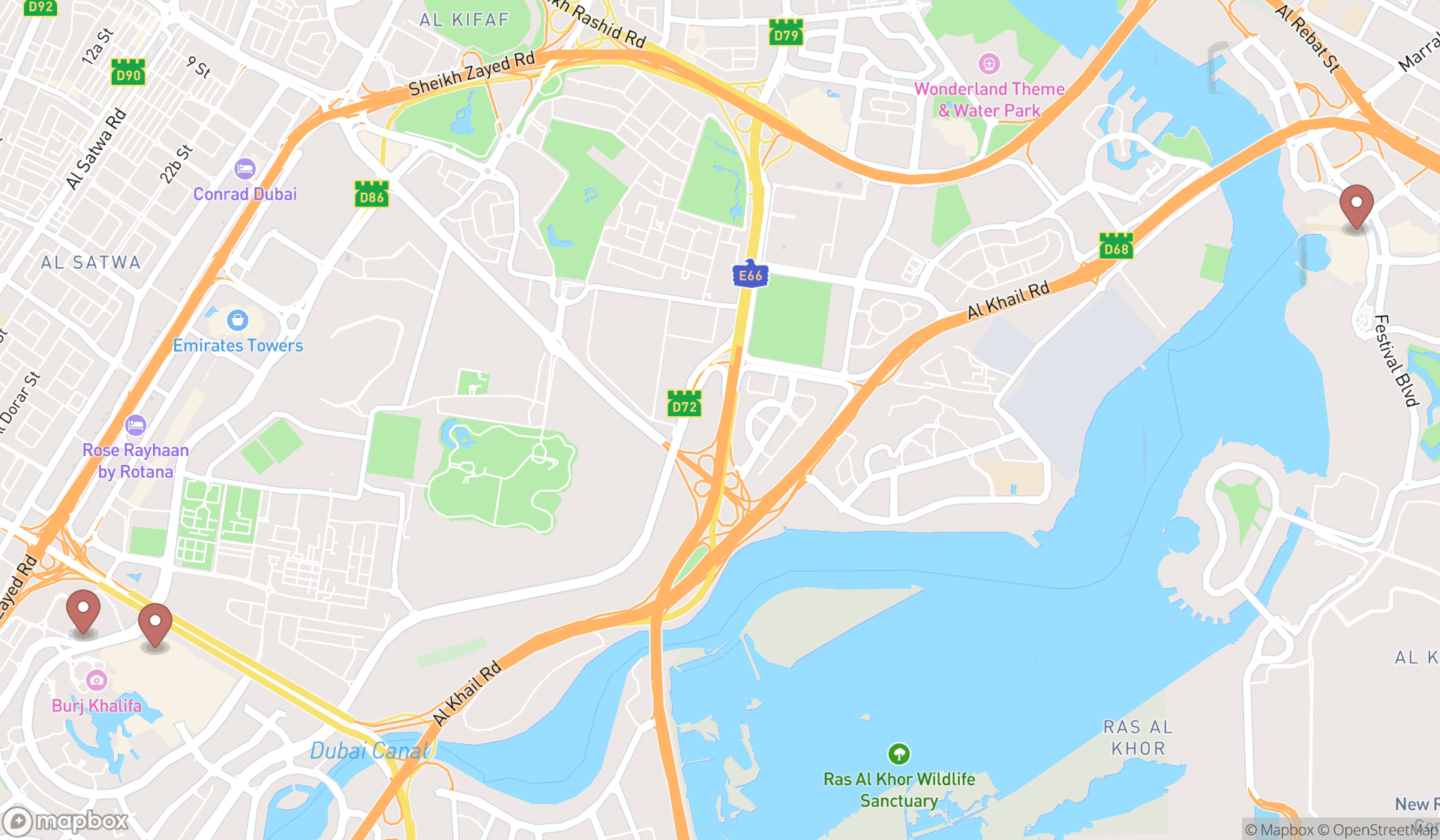 Map showing the ranked book shops in Dubai, Dubai