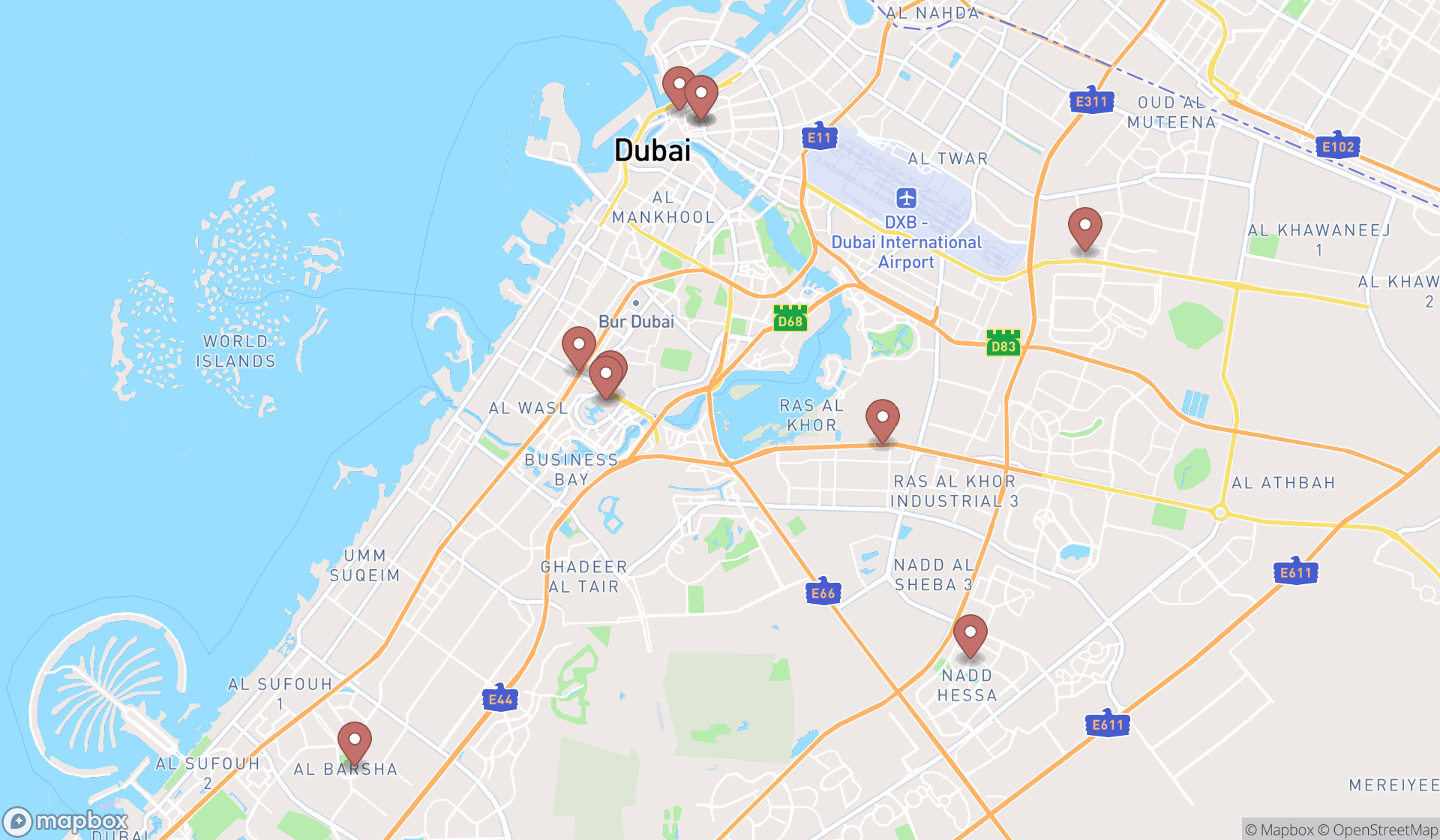 Map showing the ranked boot stores in Dubai, Dubai