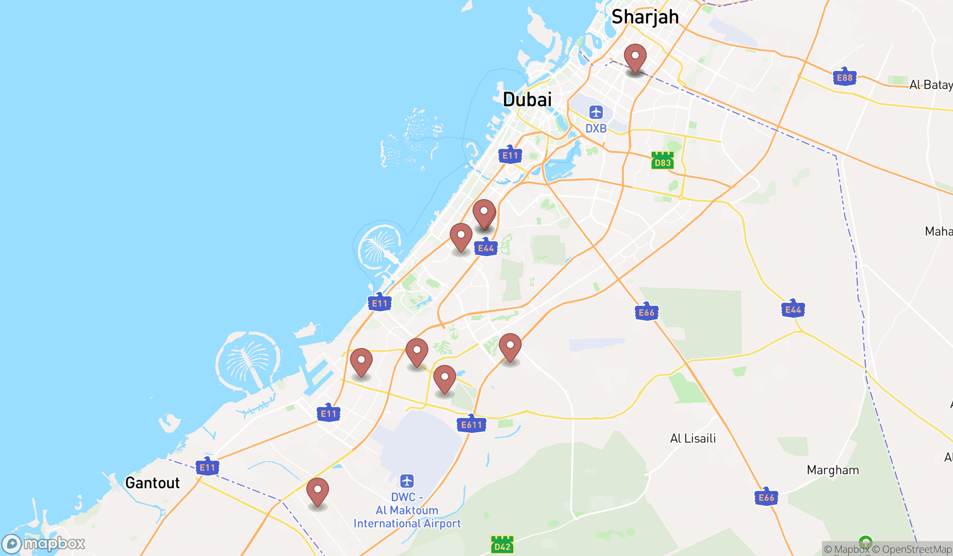 Map showing the ranked bottled water suppliers in Dubai, Dubai