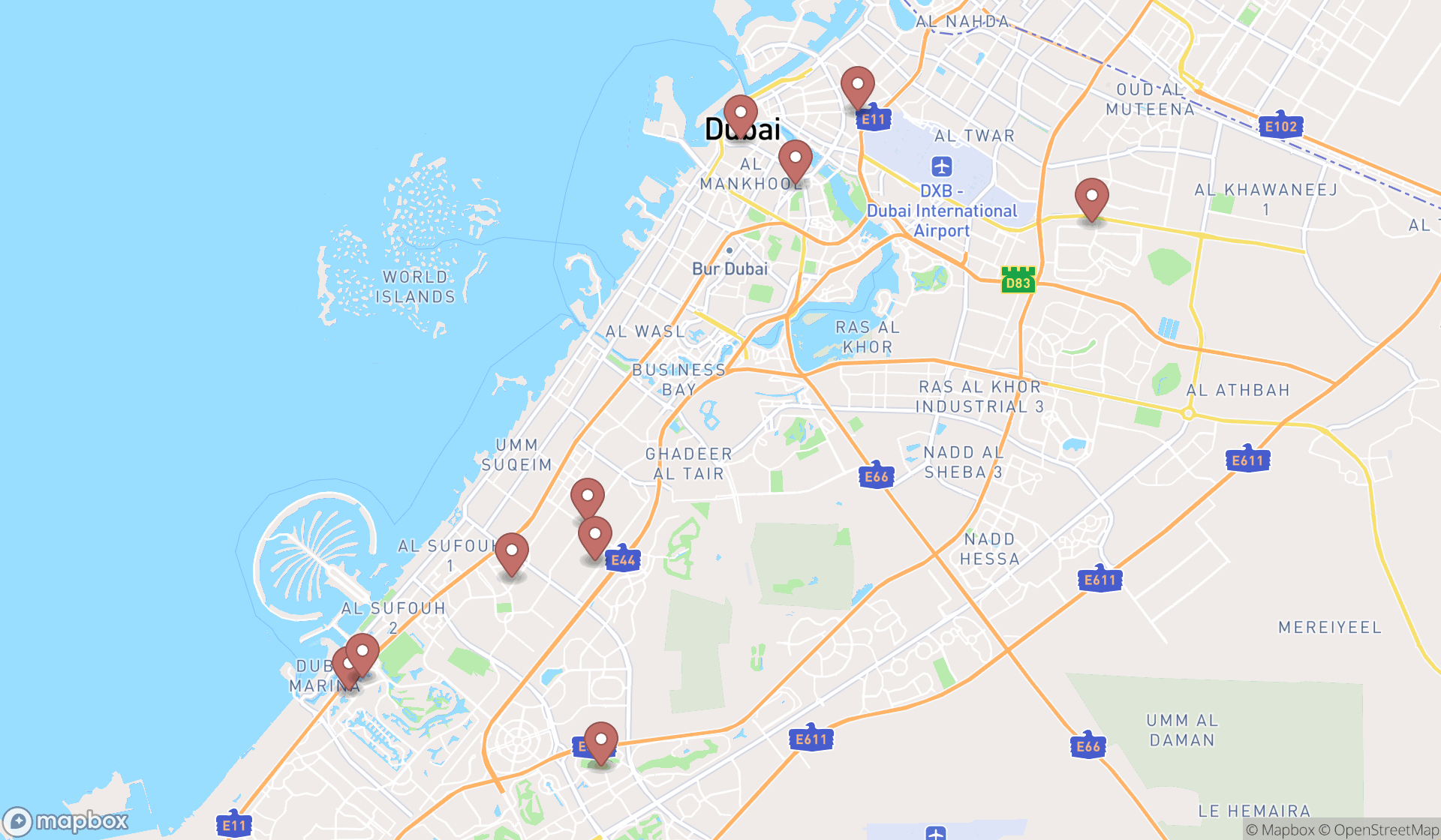 Map showing the ranked bouncy castle hires in Dubai, Dubai