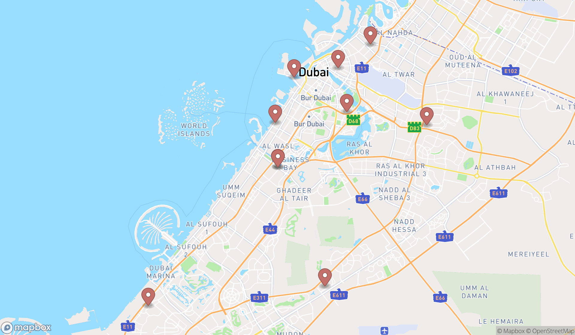 Map showing the ranked bowling alleys in Dubai, Dubai