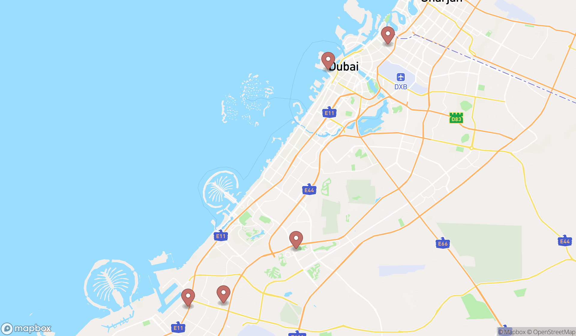 Map showing the ranked bowling supply shops in Dubai, Dubai