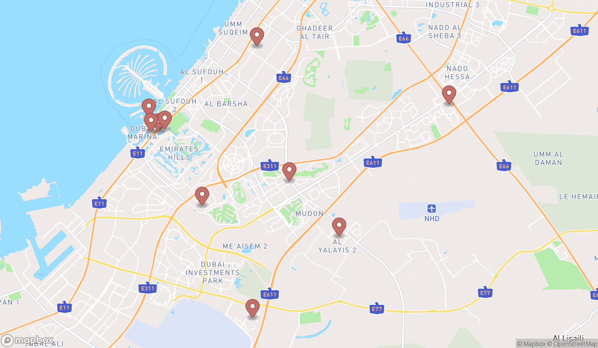 Map showing the ranked boxing clubs in Dubai, Dubai